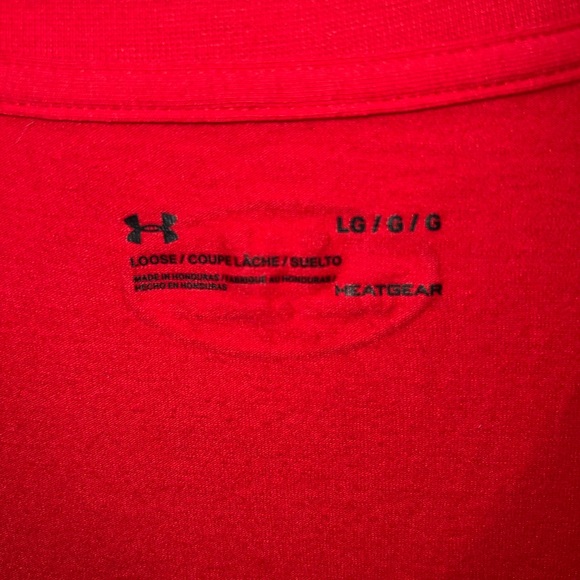 Under Armour T-Shirt Mens Large Red Nylon Blend Heat Gear Baseball Logo - Picture 3 of 14